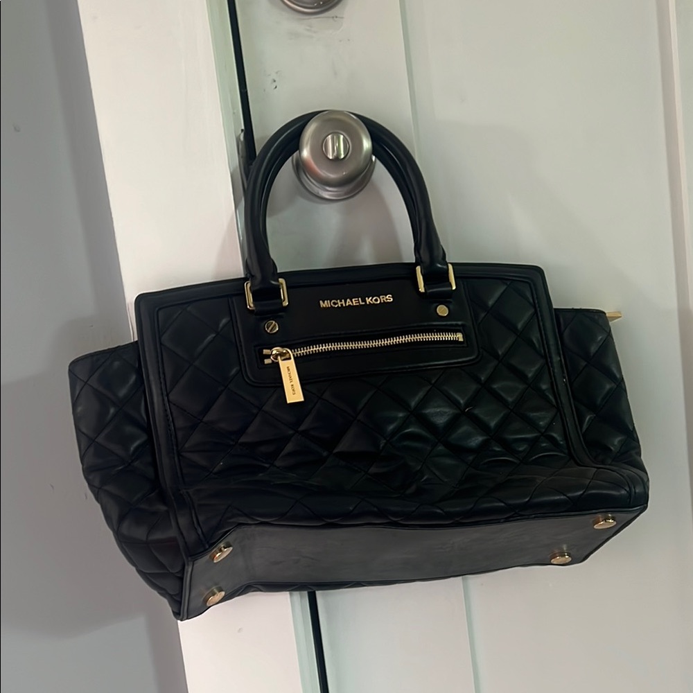 MICHAEL KORS Quilted Black Leather Satchel